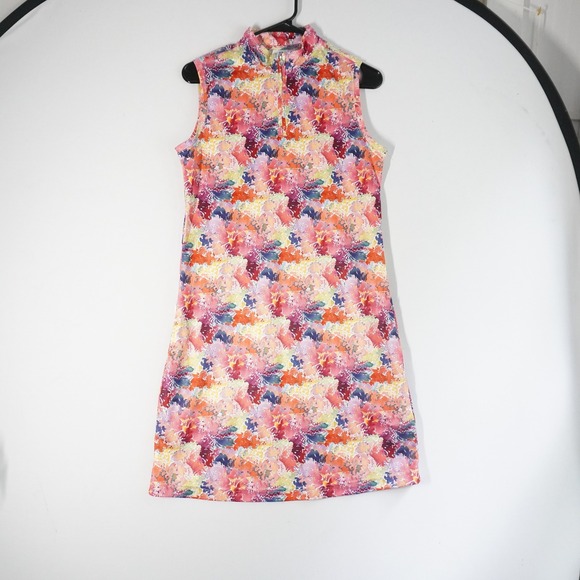 Daily Sports Golf Dress Sleeveless Floral Print Mock Neck Women's Medium Active - Picture 1 of 7